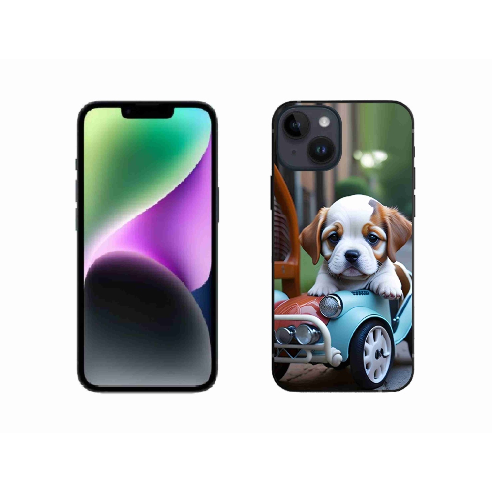 mmCase gél tok az iPhone 14-hez – kiskutya retro autóban