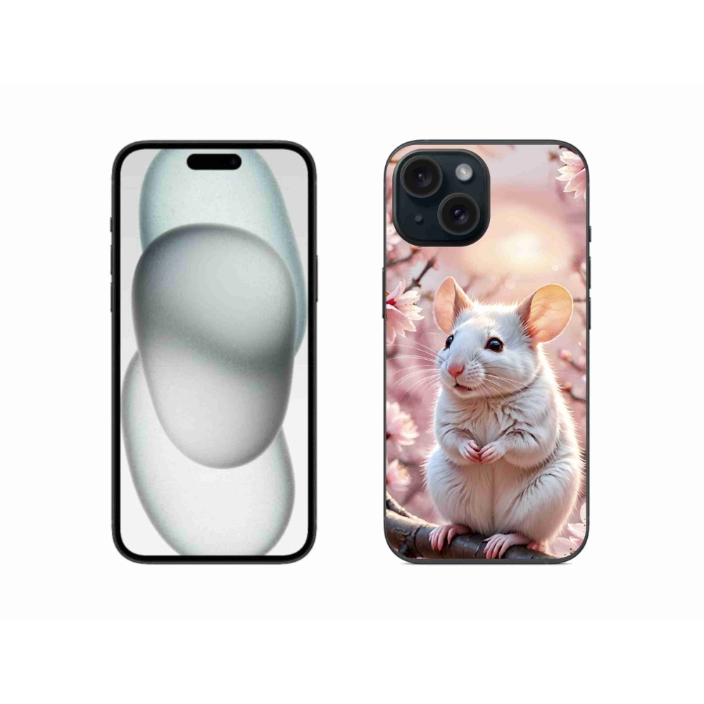mmCase gél tok az iPhone 15-hez – fehér egér egy ágon