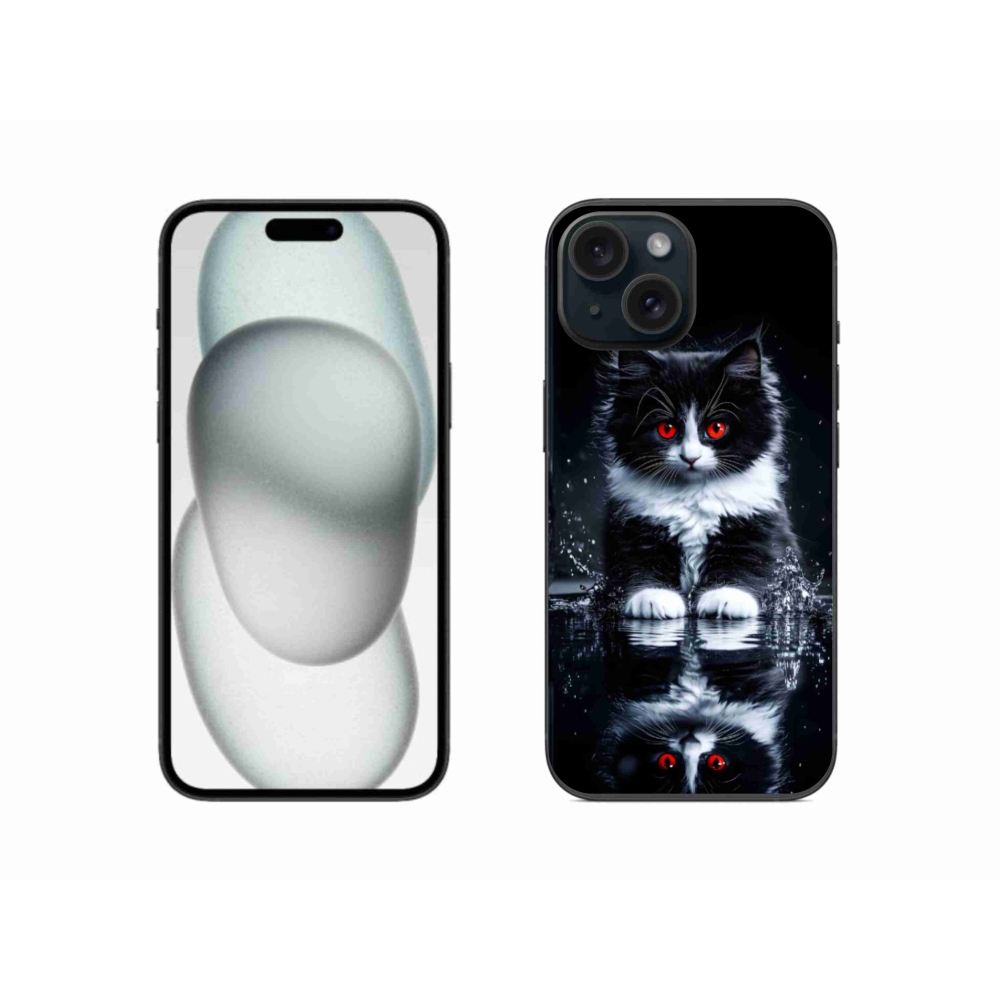Zselés borítás mmCase iPhone 15 készülékhez - fekete-fehér cica
