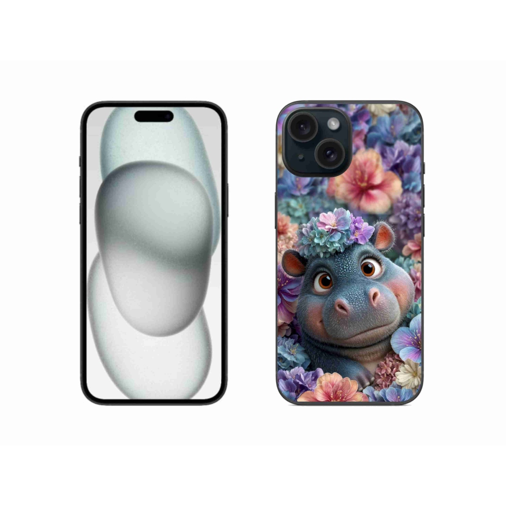 mmCase gél tok az iPhone 15-hez – virágok között úszó kis víziló