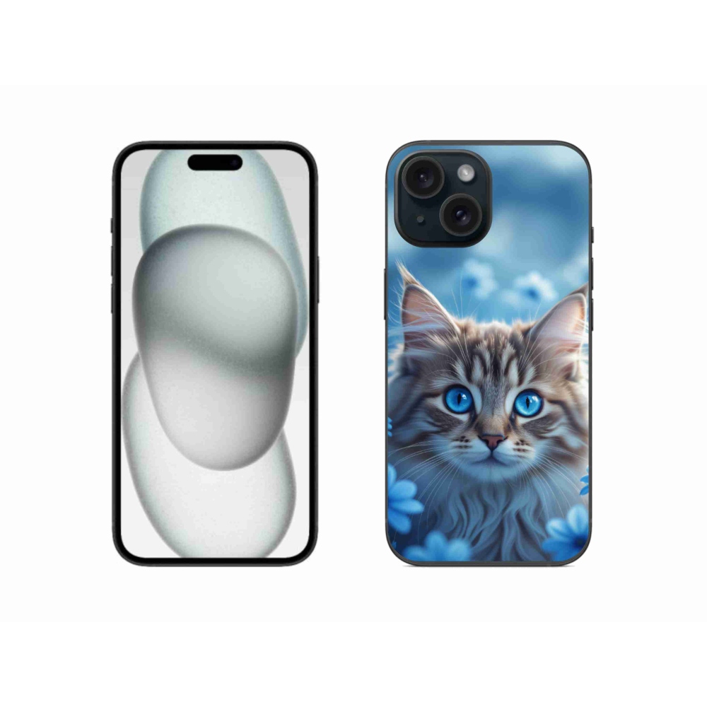 mmCase gél tok az iPhone 15-hez – kiscica kék virágok között