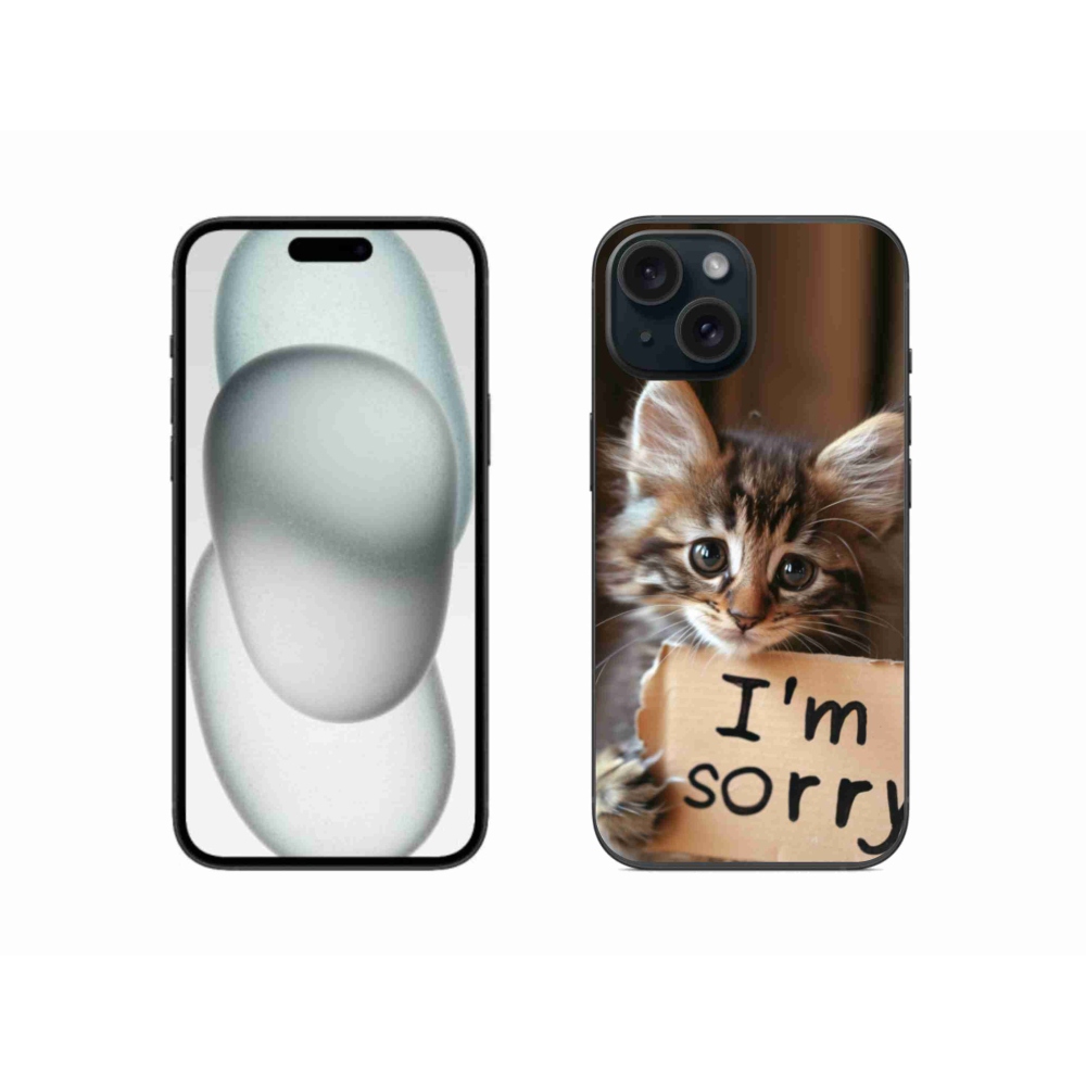 Zselés borítás mmCase iPhone 15 készülékhez - macska bocsánatkérése