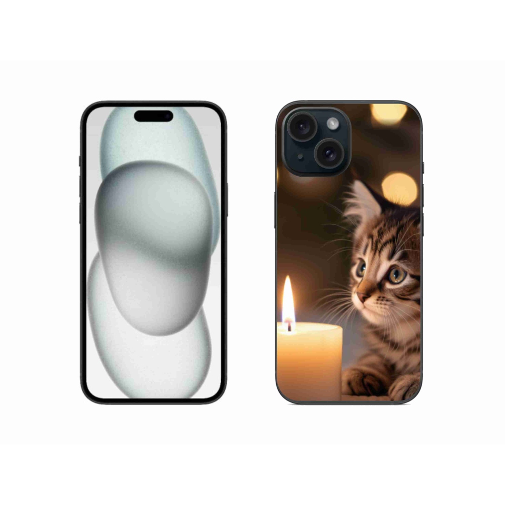 Zselés borítás mmCase iPhone 15 készülékhez - cica és gyertya