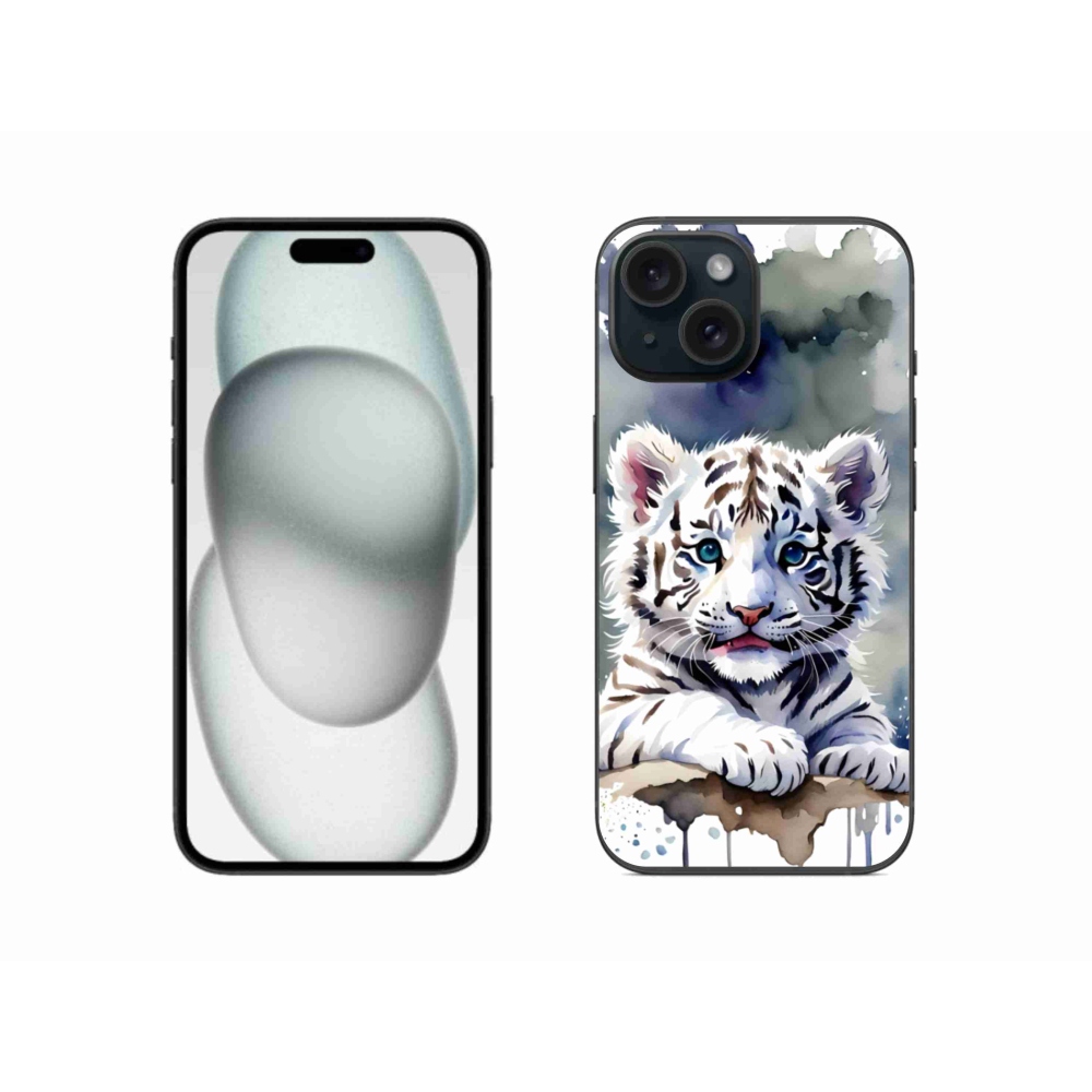 Gél borítás mmCase iPhone 15 készülékhez - fehér tigriskölyök
