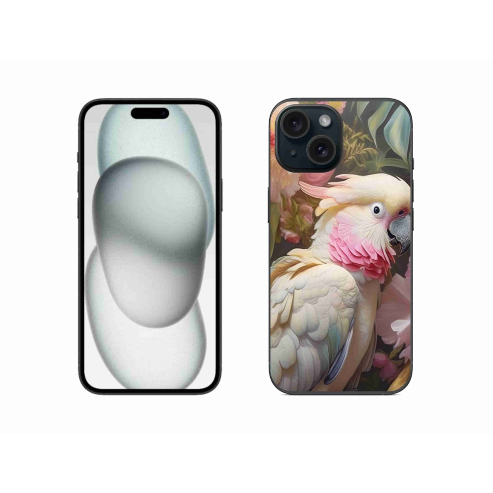 Zselés borítás mmCase iPhone 15 készülékhez - papagáj kakadu rózsaszín 2