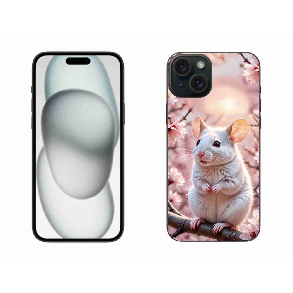 mmCase gél tok az iPhone 15 Plus-hoz – fehér egér egy ágon