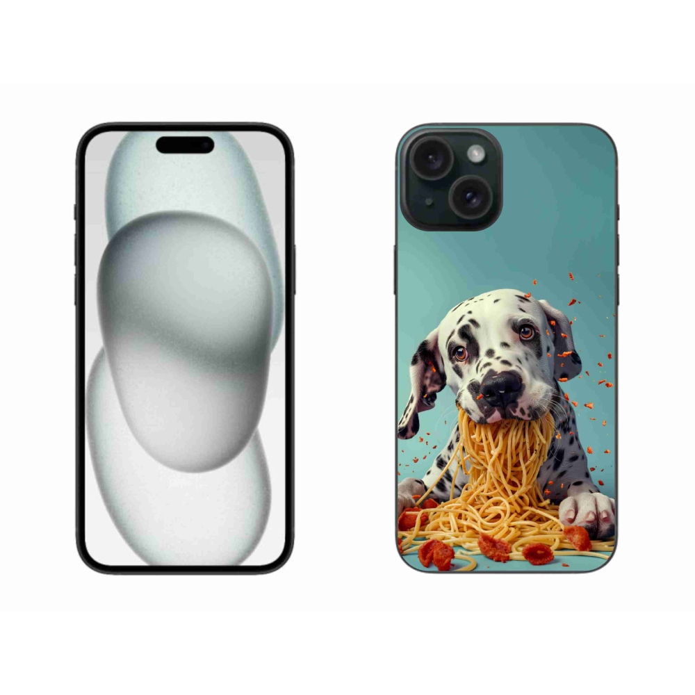 mmCase gél tok az iPhone 15 Plus-hoz – dalmát és spagetti