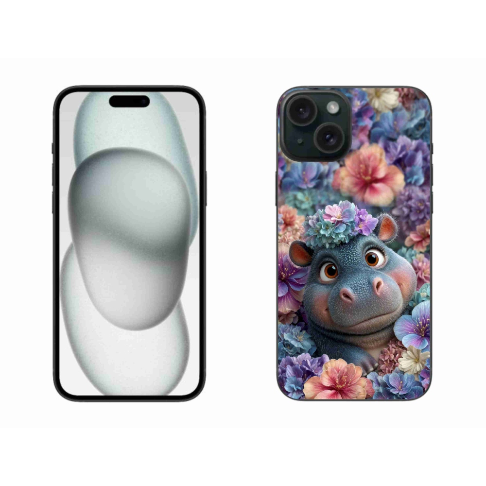 mmCase gél tok az iPhone 15 Plus-hoz – virágok között úszó kis víziló