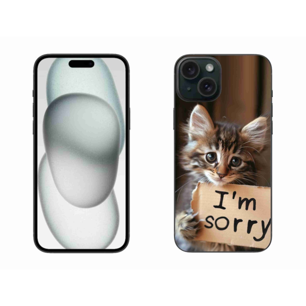 Zselés borítás mmCase iPhone 15 Plus készülékhez - macska bocsánatkérése
