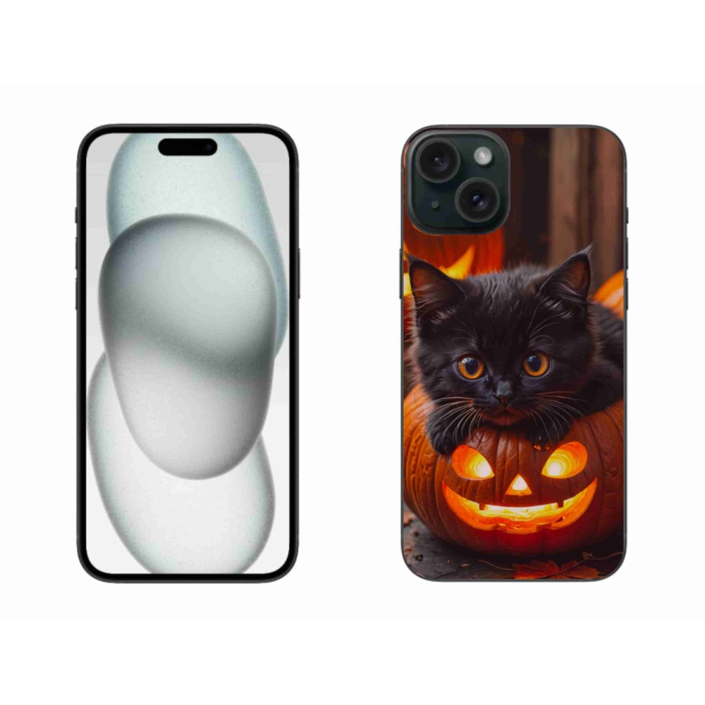 Gél borítás mmCase iPhone 15 Plus készülékhez - cica és sütőtök