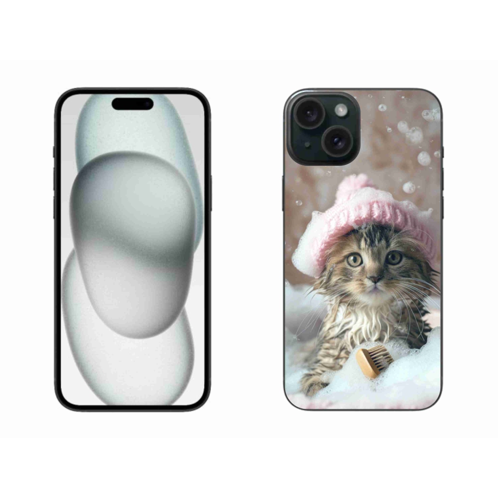 Zselés borítás mmCase iPhone 15 Plus készülékhez - cica és fürdés