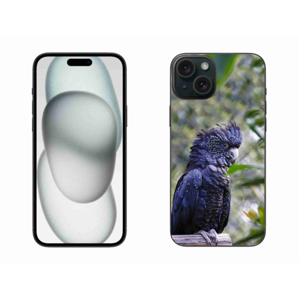 mmCase gél tok az iPhone 15 Plus-hoz – fekete kakadu papagáj