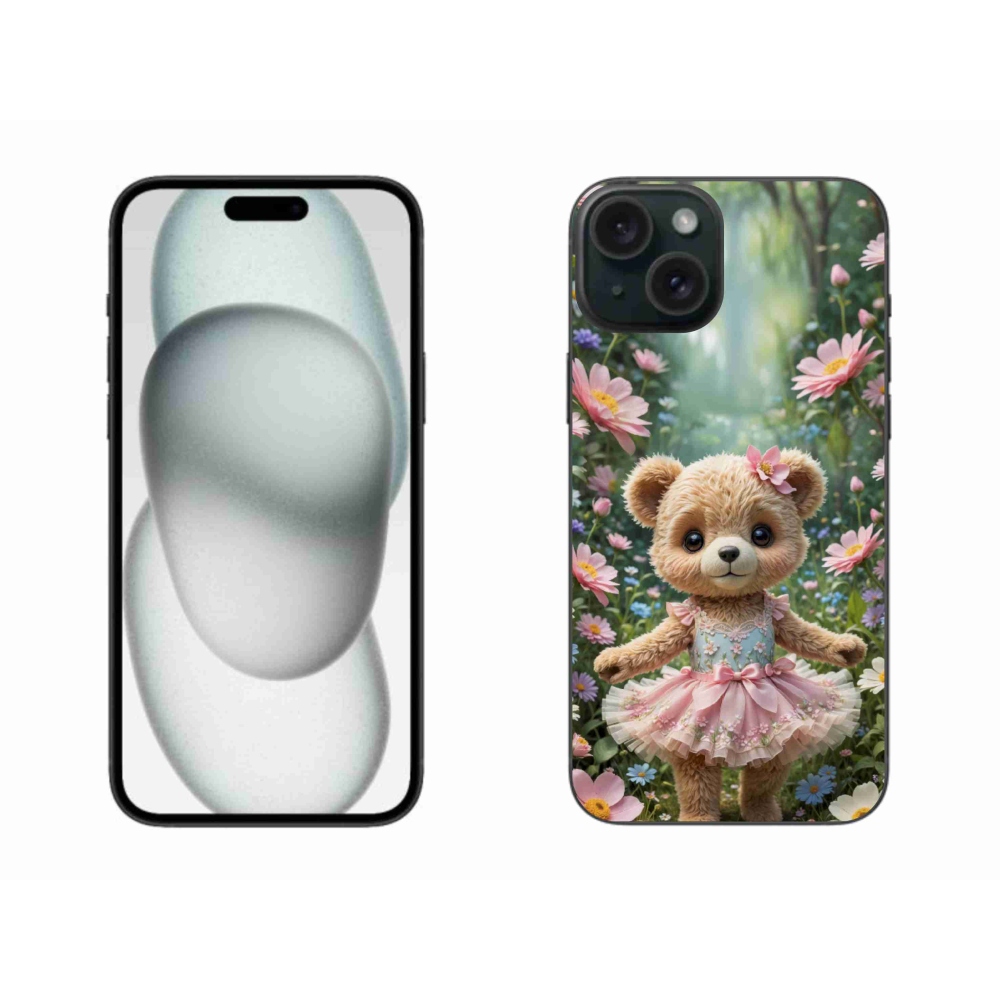 mmCase gél tok az iPhone 15 Plus-hoz – aranyos mackó virágok között