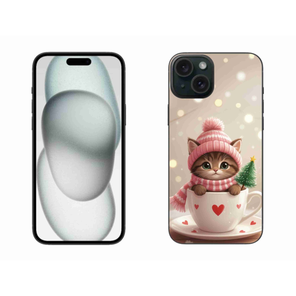 mmCase gél tok az iPhone 15 Plus-hoz – karácsonyi cica csészében