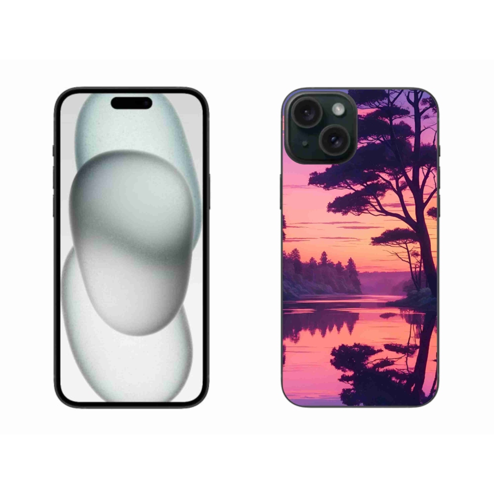 Zselés borítás mmCase iPhone 15 Plus készülékhez - naplemente a tó felett