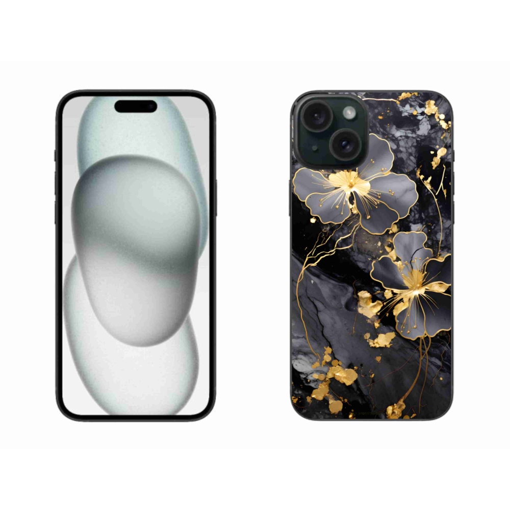 Zselés borítás mmCase iPhone 15 Plus készülékhez - arany virágok