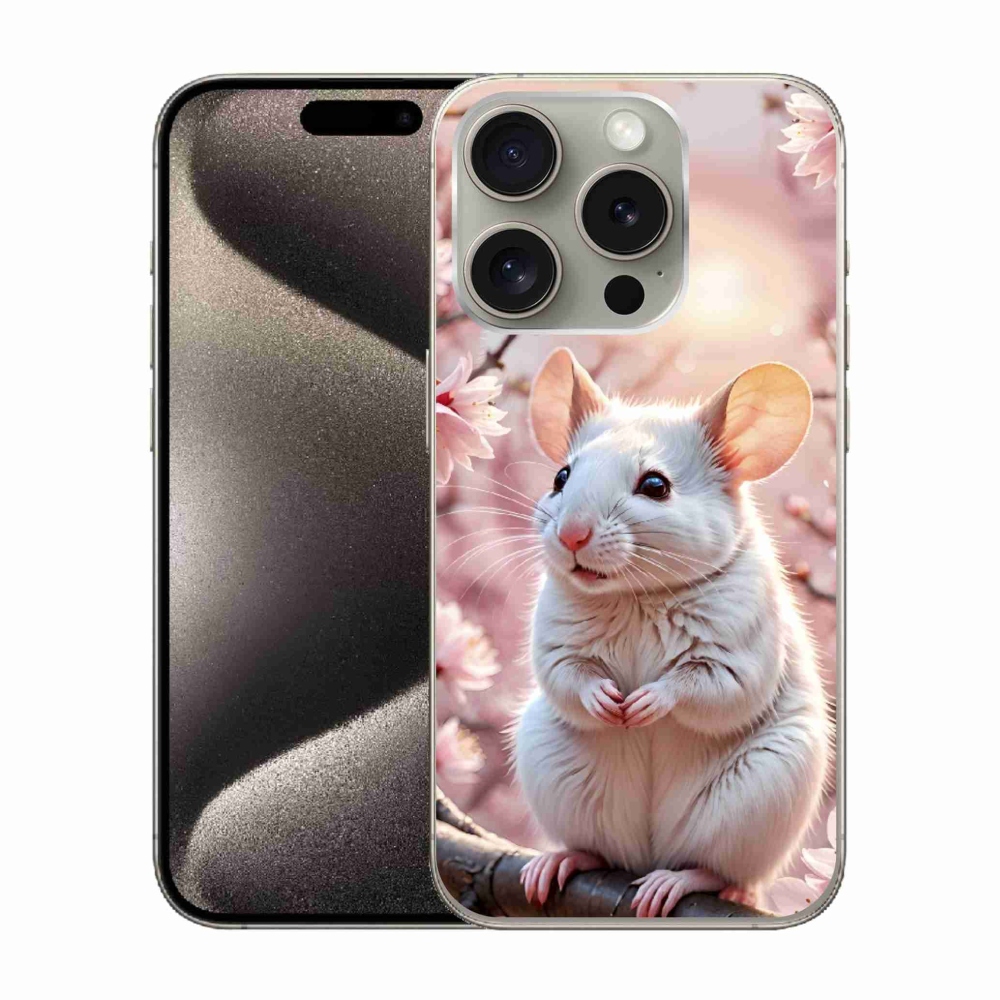 mmCase gél tok az iPhone 15 Pro-hoz – fehér egér egy ágon