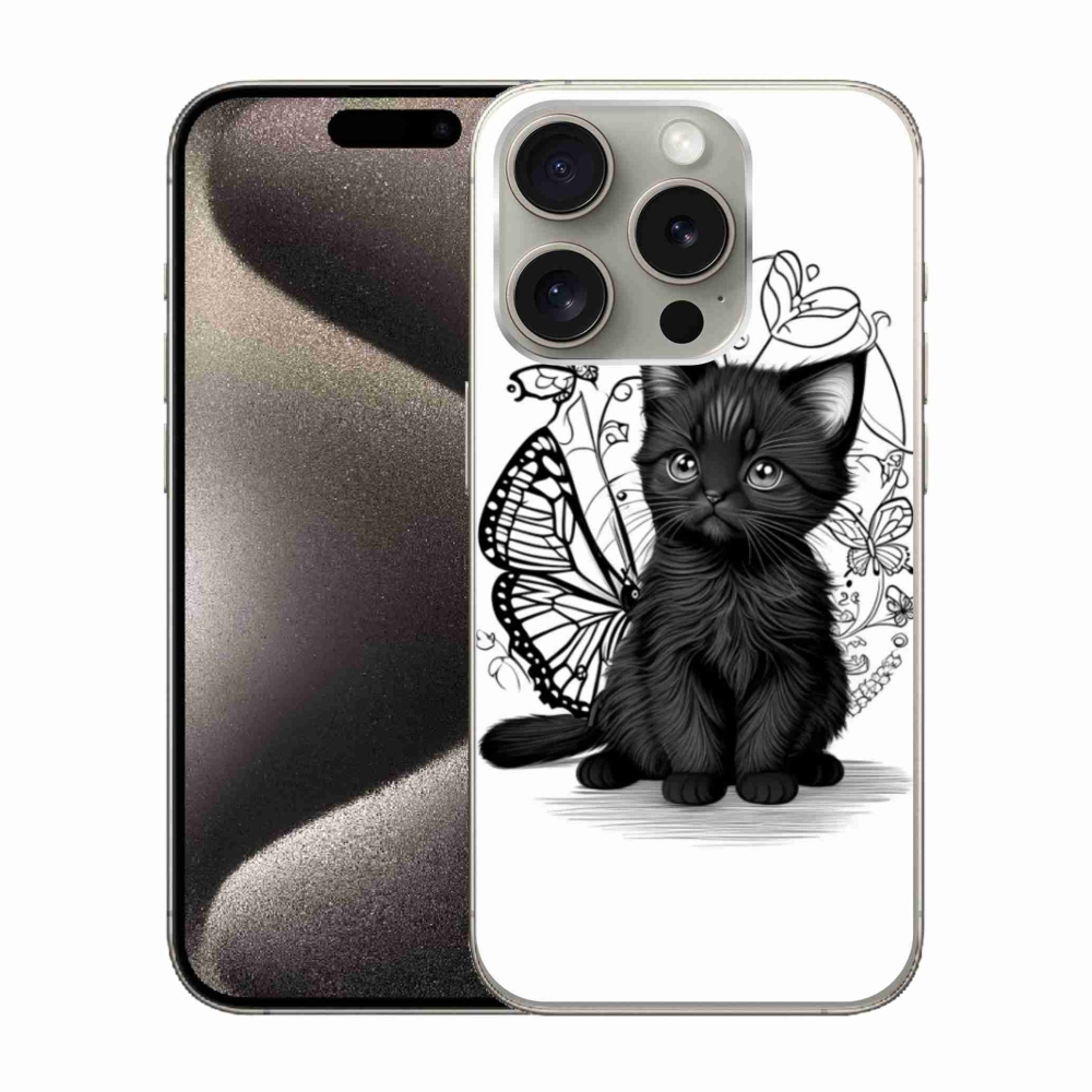 Zselés borítás mmCase iPhone 15 Pro készülékhez - fekete cica