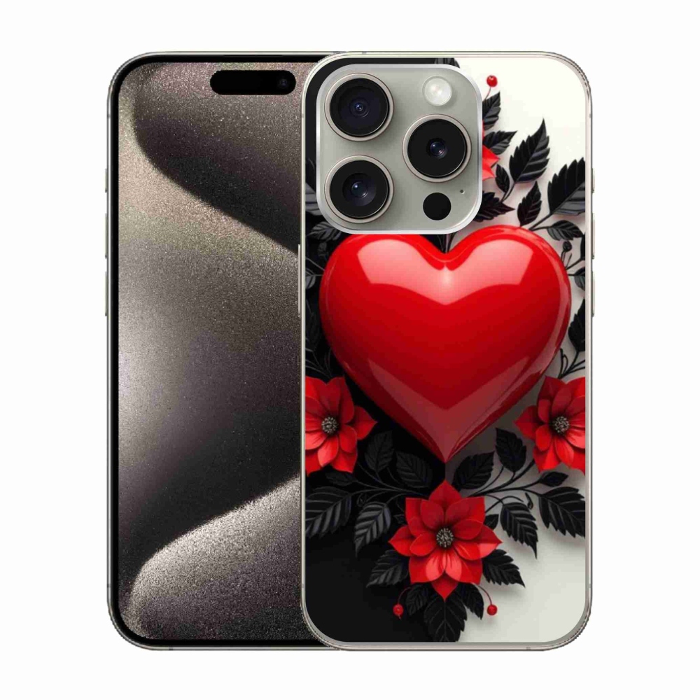 Zselés borítás mmCase iPhone 15 Pro készülékhez - piros szív