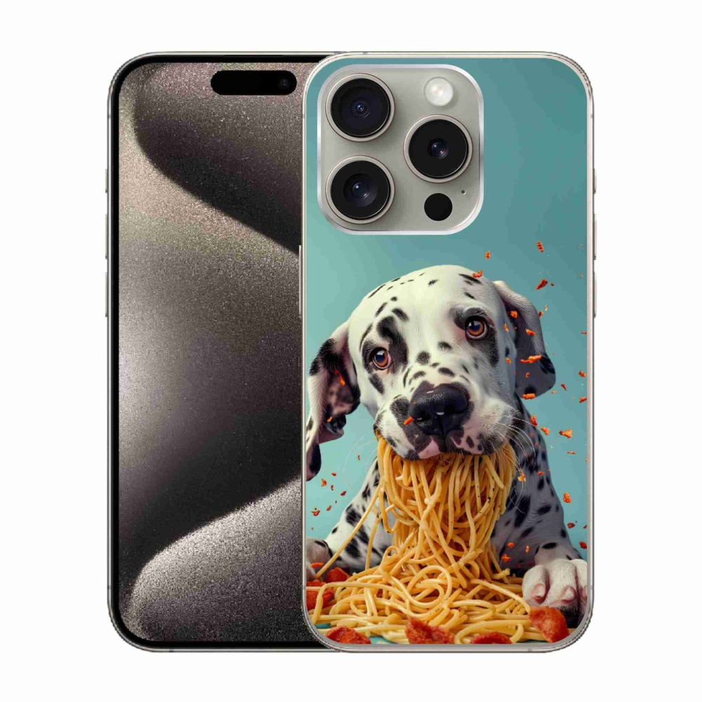 mmCase gél tok az iPhone 15 Pro-hoz – dalmát és spagetti