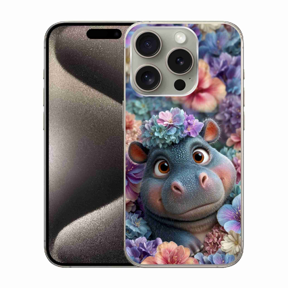 mmCase gél tok az iPhone 15 Pro-hoz – virágok között úszó víziló