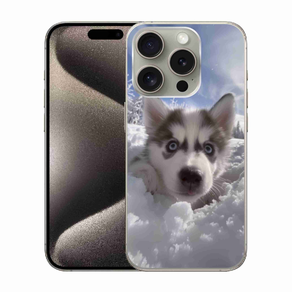 Gél borítás mmCase iPhone 15 Pro készülékhez - husky a hóban