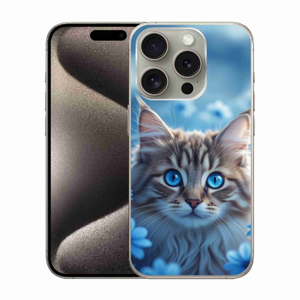 mmCase gél tok az iPhone 15 Pro-hoz – kiscica kék virágok között