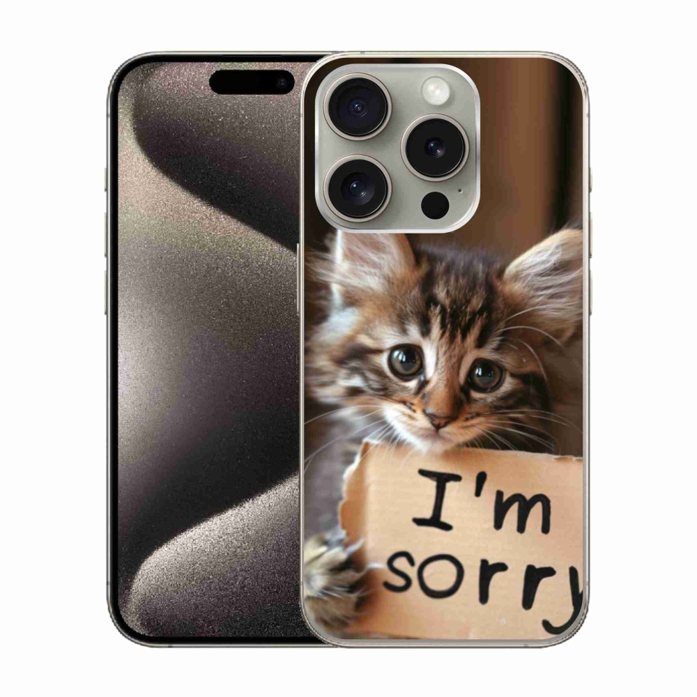Zselés borítás mmCase iPhone 15 Pro készülékhez - macska bocsánatkérése