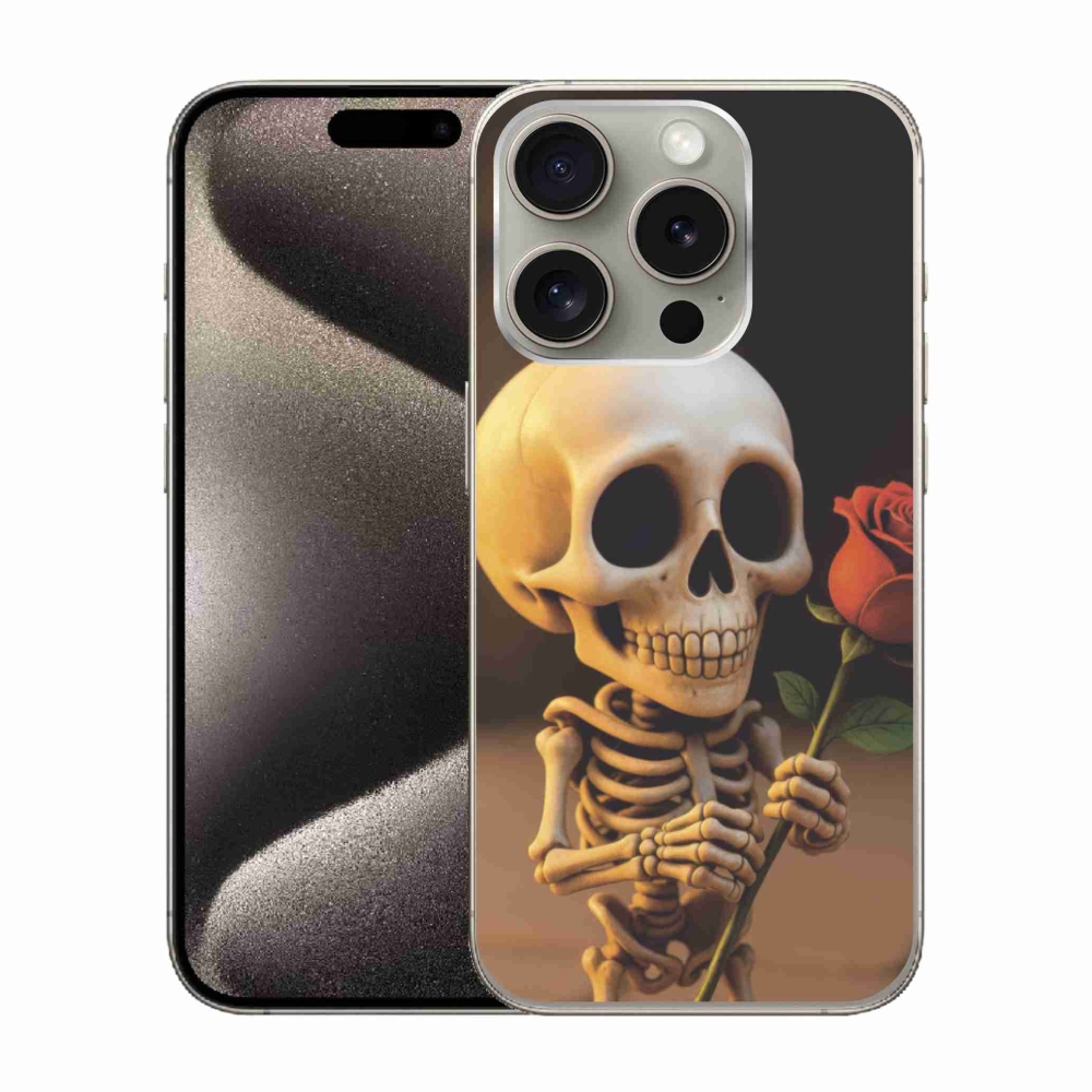 Gél borítás mmCase iPhone 15 Pro készülékhez - csontváz rózsával