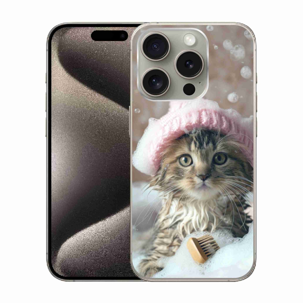 Zselés borítás mmCase iPhone 15 Pro készülékhez - cica és fürdés