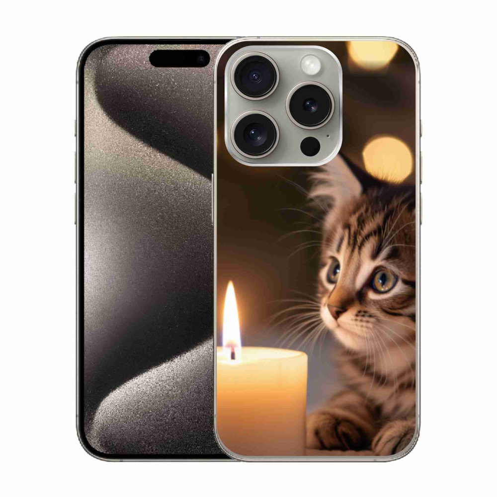 Zselés borítás mmCase iPhone 15 Pro készülékhez - cica és gyertya
