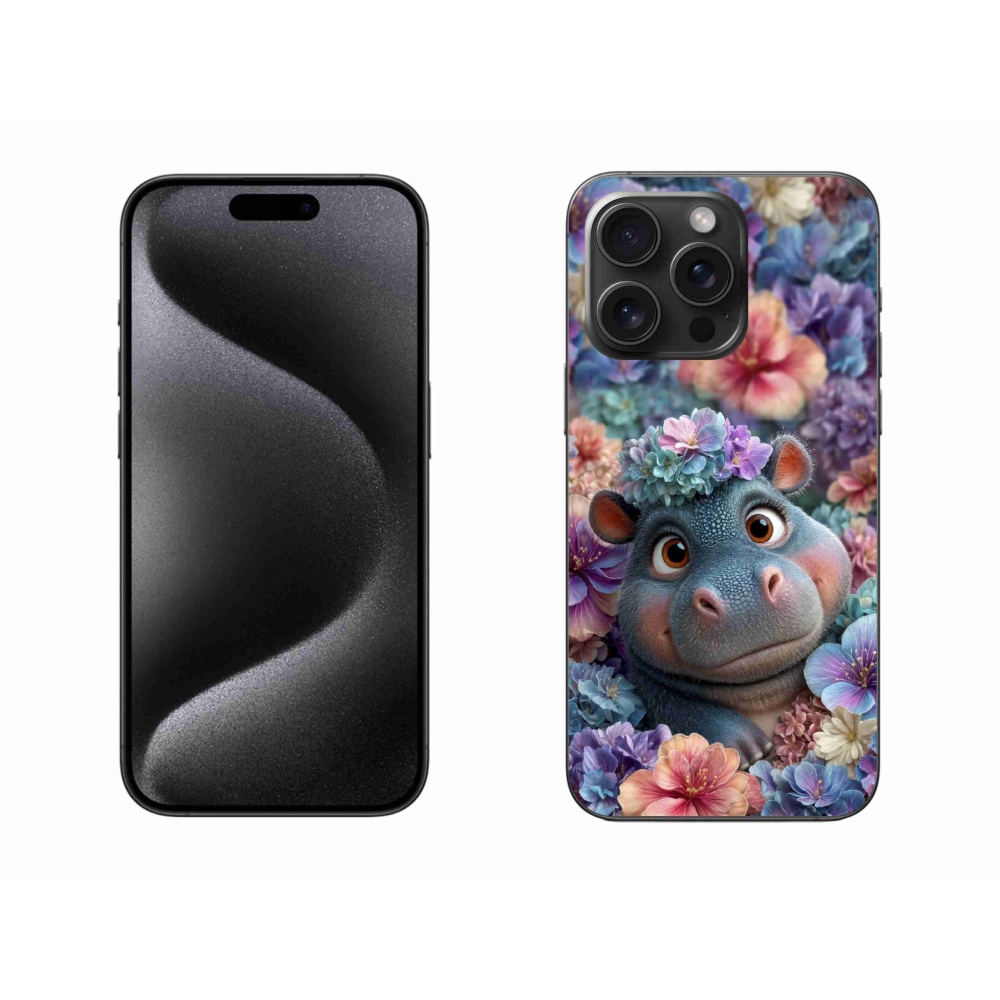 mmCase gél tok az iPhone 15 Pro Max-hoz – virágokkal díszített kis víziló