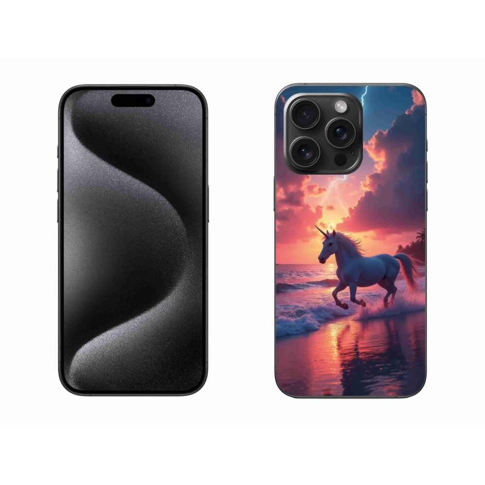 Zselés borítás mmCase iPhone 15 Pro Max készülékhez - egyszarvú a tengerparton