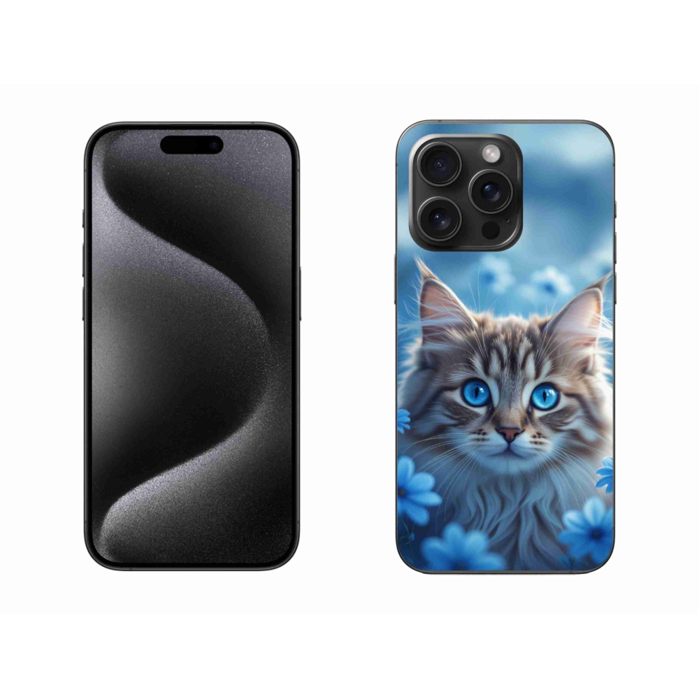 mmCase gél tok az iPhone 15 Pro Max-hoz – kiscica kék virágok között
