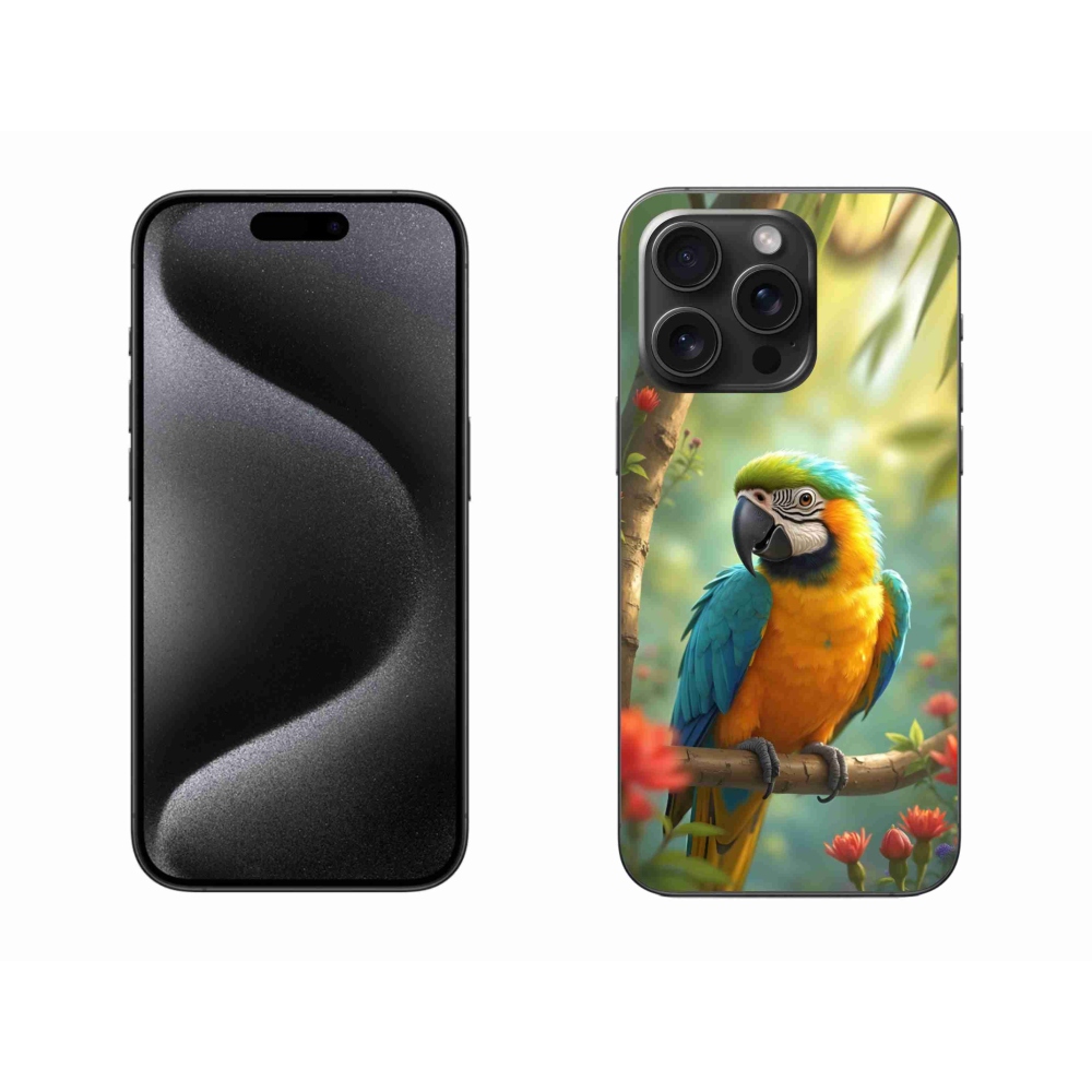 mmCase gél tok az iPhone 15 Pro Max-hoz – kék-sárga ara papagáj