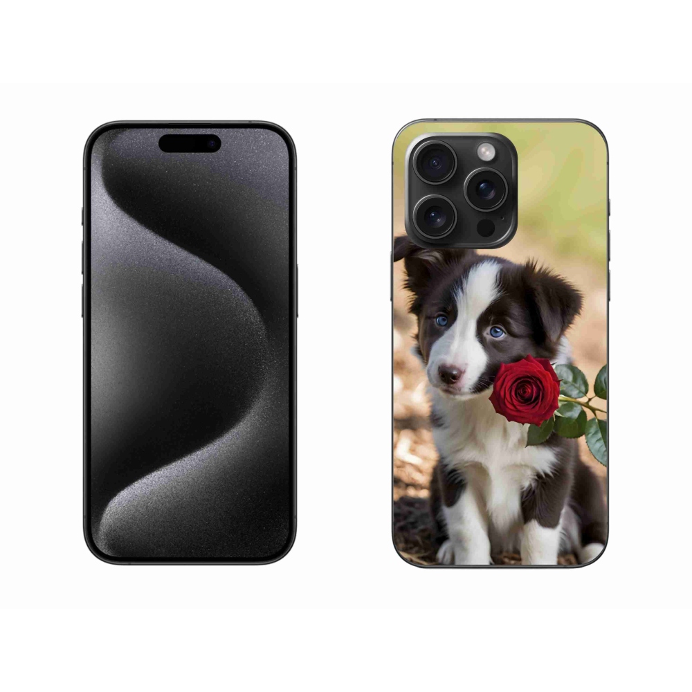 mmCase gél tok az iPhone 15 Pro Max-hoz – aranyos border collie rózsával