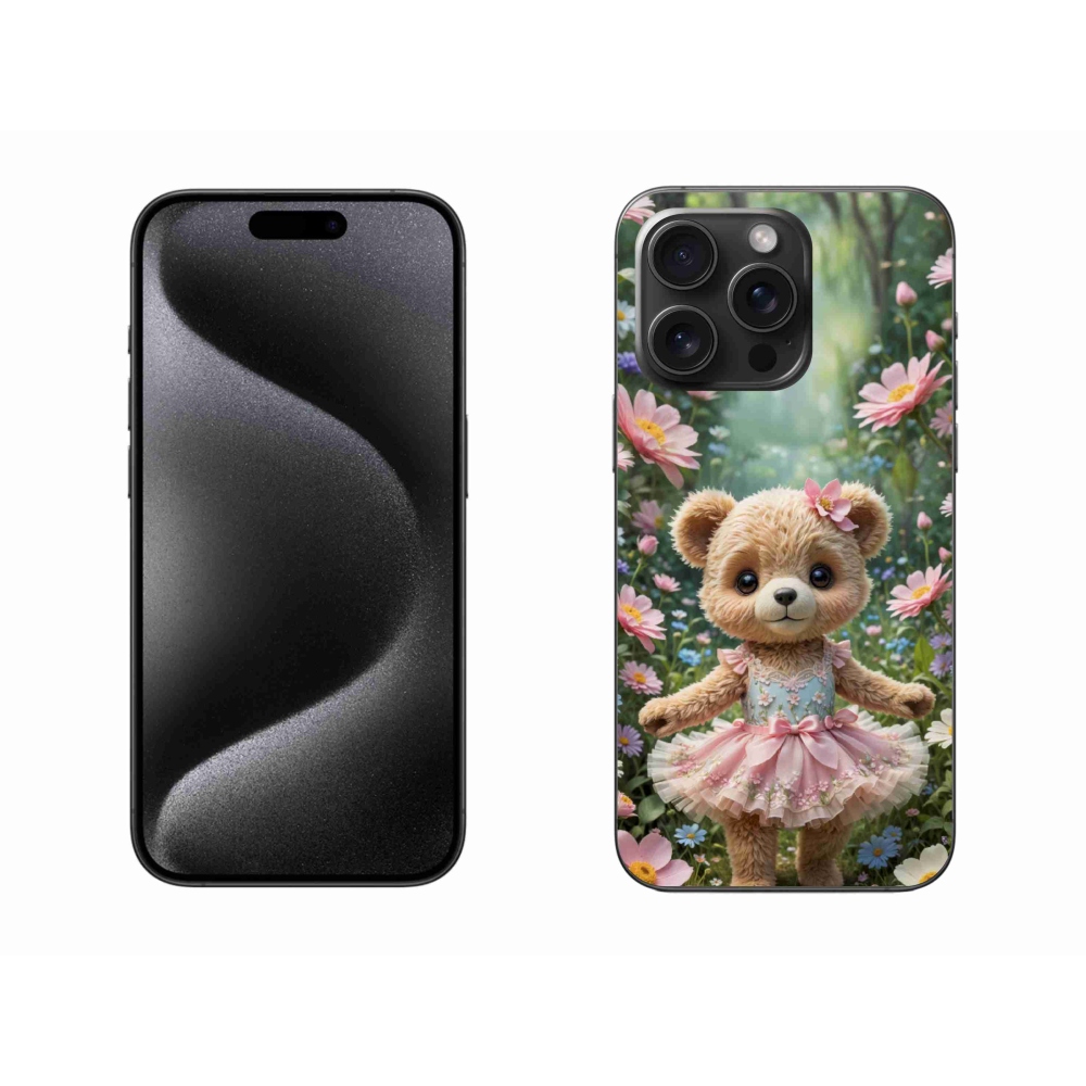 mmCase gél tok az iPhone 15 Pro Max-hoz – aranyos mackó virágok között