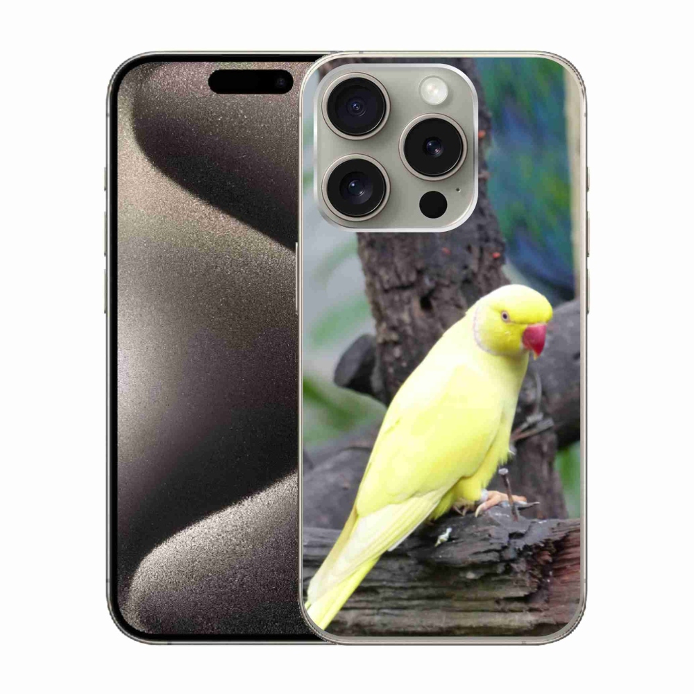 Zselés borítás mmCase iPhone 15 Pro készülékhez - papagáj alexander sárga