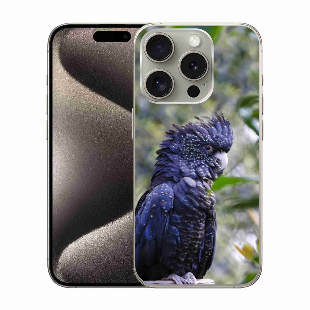 mmCase gél tok az iPhone 15 Pro-hoz – fekete kakadu papagáj