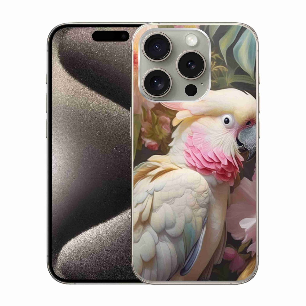 Zselés borítás mmCase iPhone 15 Pro készülékhez - papagáj kakadu rózsaszín 2