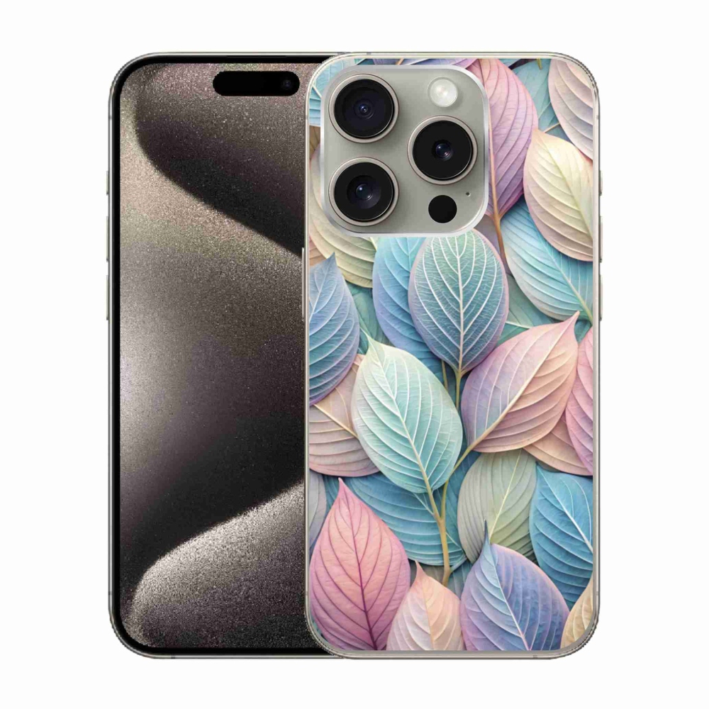 Zselés borítás mmCase iPhone 15 Pro készülékhez - pasztell levelek