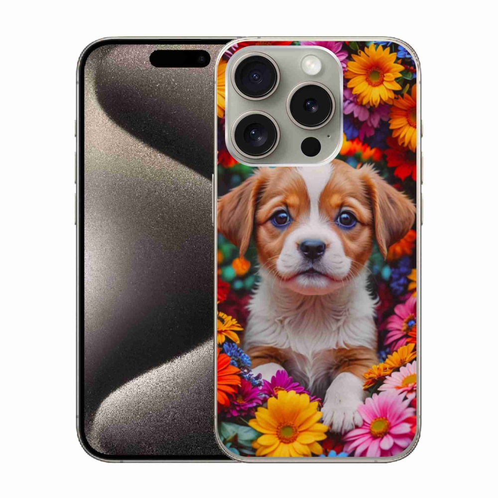 Zselés borítás mmCase iPhone 15 Pro készülékhez - aranyos kiskutya