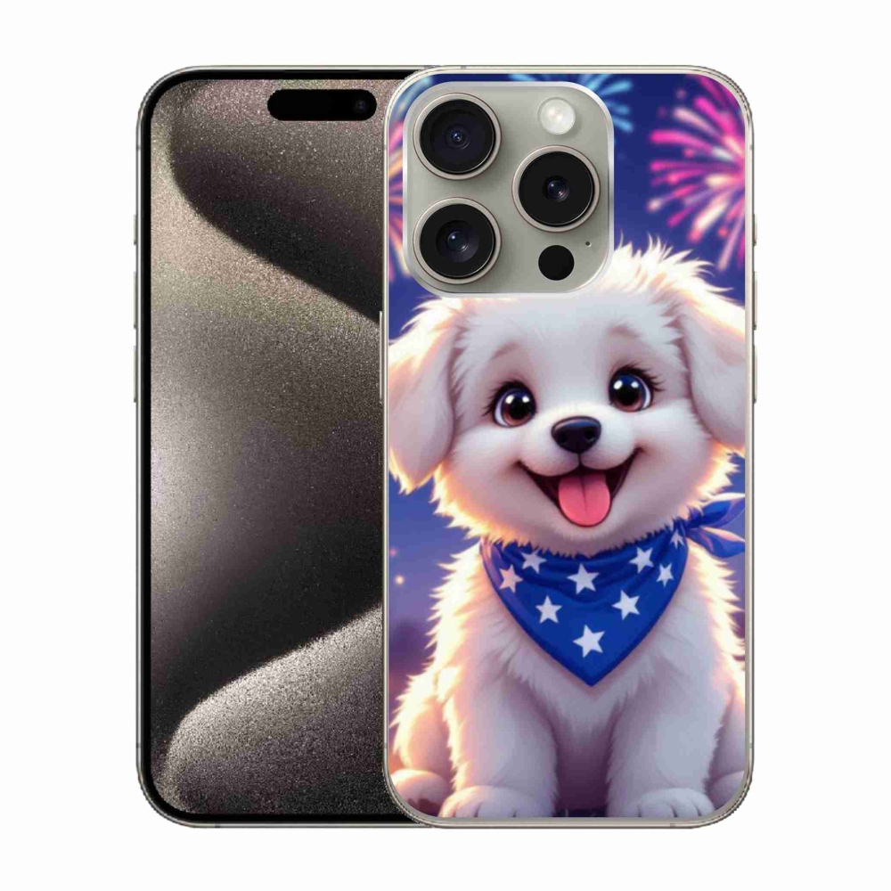 Zselés borítás mmCase iPhone 15 Pro készülékhez - ünnepi kiskutya