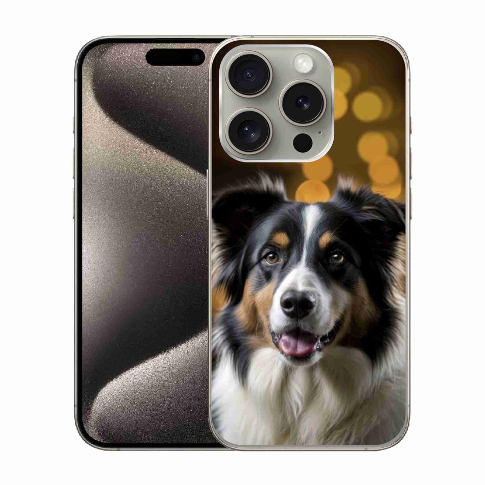 mmCase gél tok az iPhone 15 Pro-hoz – mosolygós ausztrál juhászkutya
