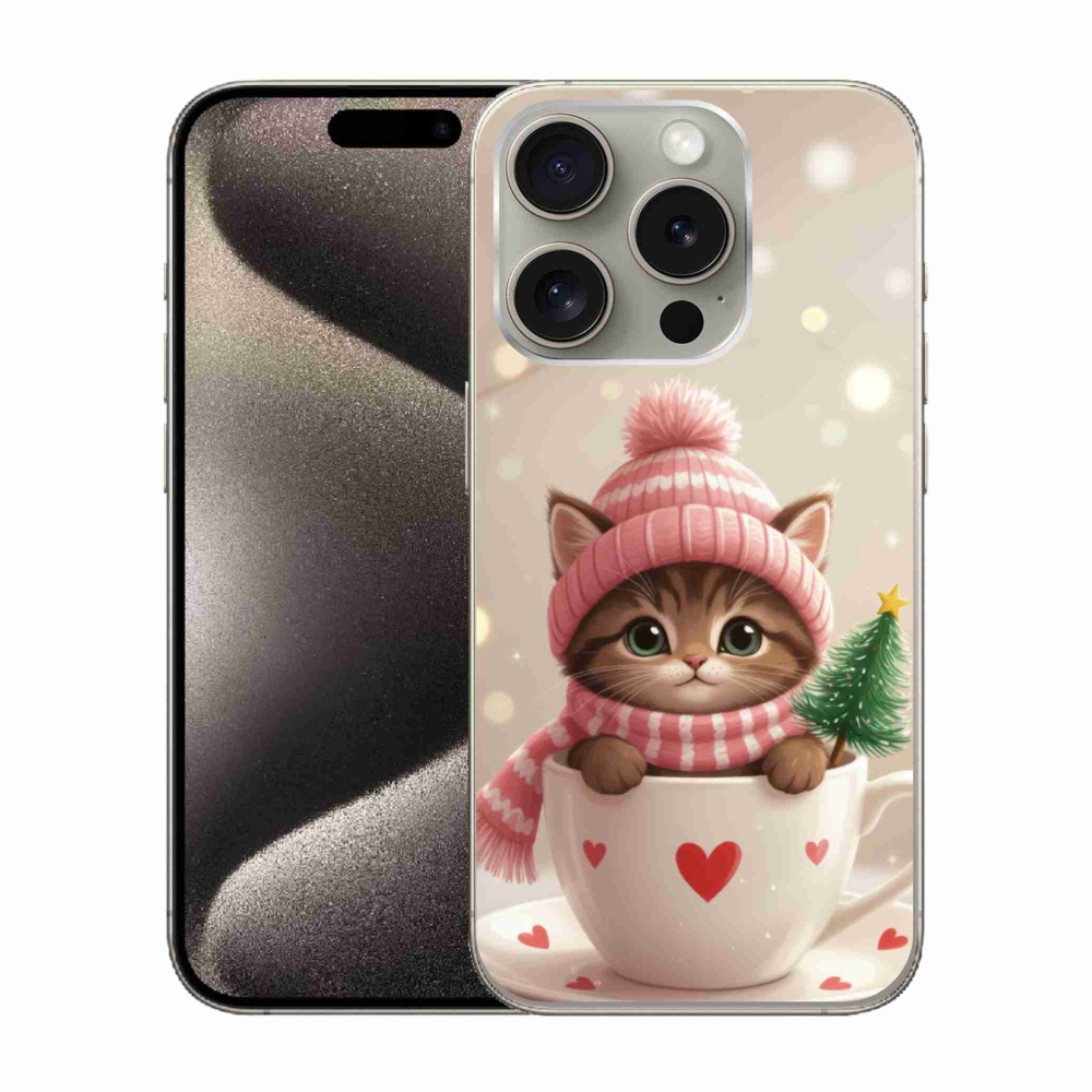 mmCase gél tok az iPhone 15 Pro-hoz – karácsonyi cica csészében