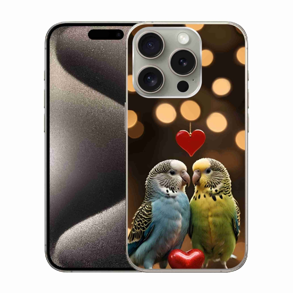 mmCase gél tok az iPhone 15 Pro-hoz – szerelmes papagájok