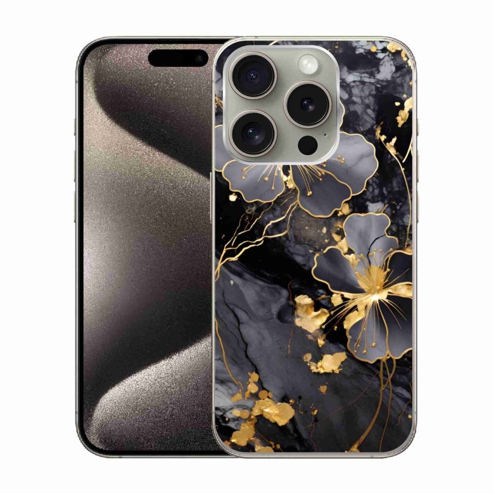 Zselés borítás mmCase iPhone 15 Pro készülékhez - arany virágok