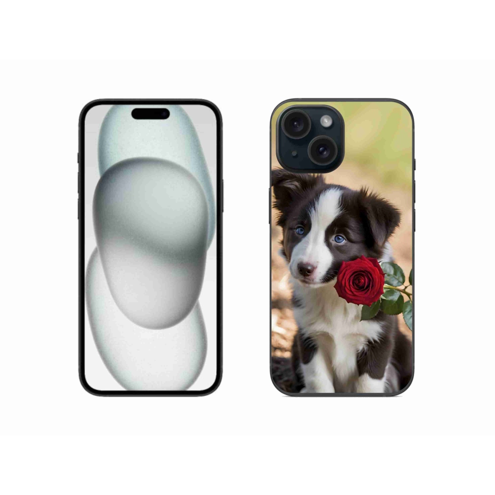 mmCase gél tok az iPhone 15-hez – aranyos border collie rózsával