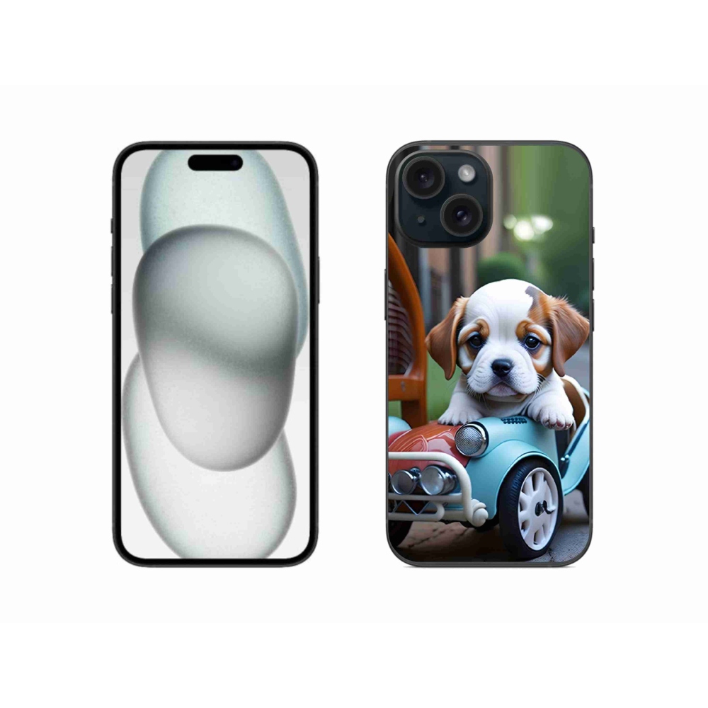 mmCase gél tok az iPhone 15-hez – kiskutya egy retro autóban