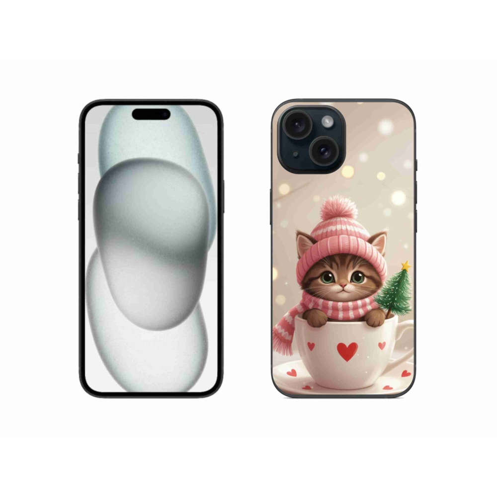 mmCase gél tok az iPhone 15-hez – karácsonyi cica csészében